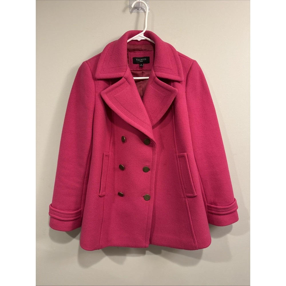Talbots Women Pea Coat Petites 6p Rose Double Breasted Wool Blend Woven Lined